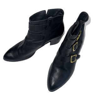 Paul Green Black Leather Ankle Boots Buckle Strap Block Heel Women 7.5 Austria